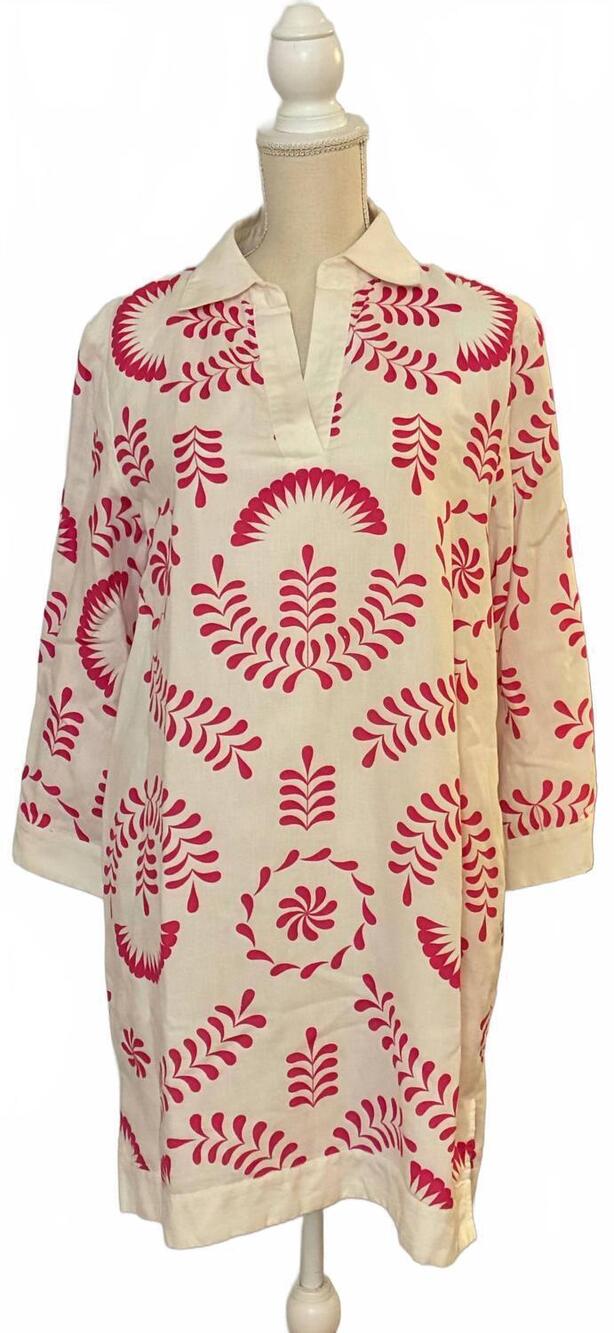 NEW NAVYBLEU women's catherine dress in white with pink